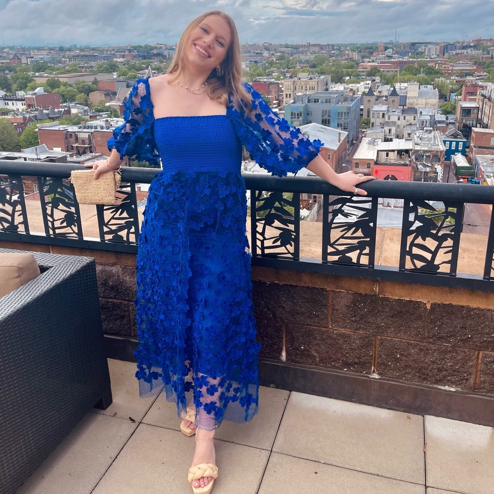Blue lace Delhi collective dress from anthropology